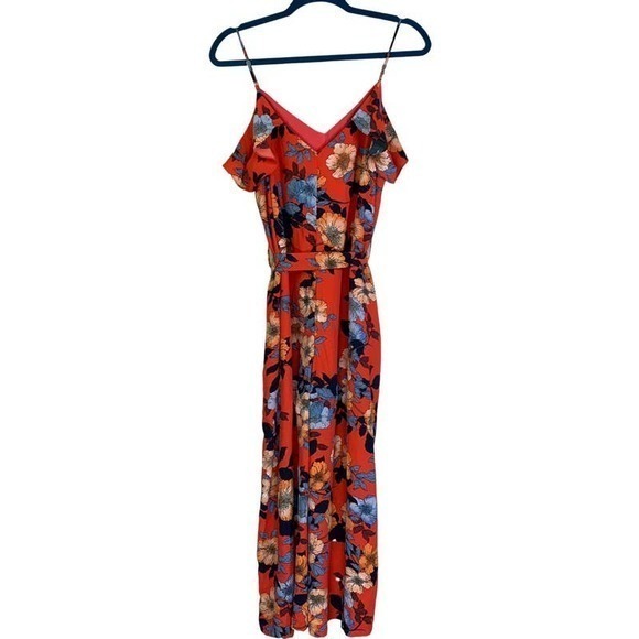 NAKED ZEBRA Red Floral Ruffle Tie-Waist Jumpsuit - NWT - Picture 12 of 15